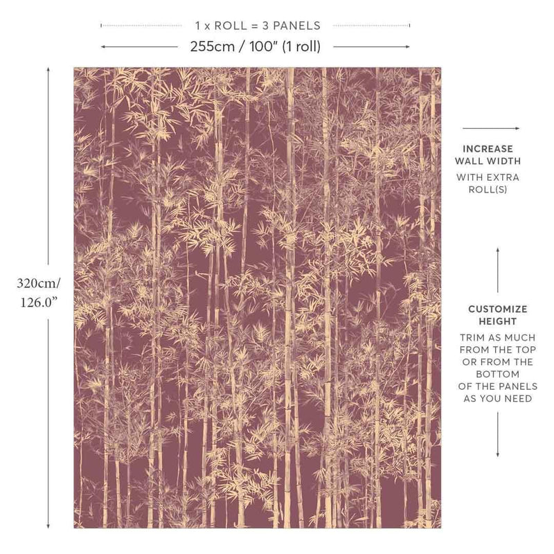 Bamboo Mural Wallpaper - Special Edition - Gold Burgundy - Sian Zeng