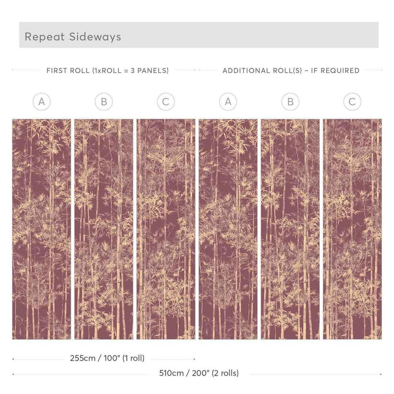 Bamboo Mural Wallpaper - Special Edition - Gold Burgundy - Sian Zeng