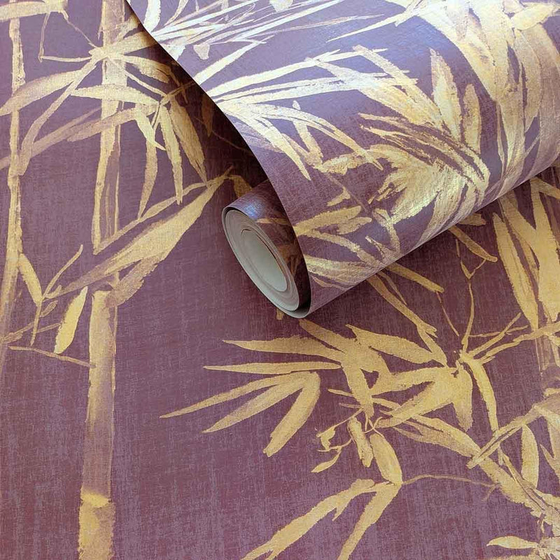 Bamboo Mural Wallpaper - Special Edition - Gold Burgundy - Sian Zeng