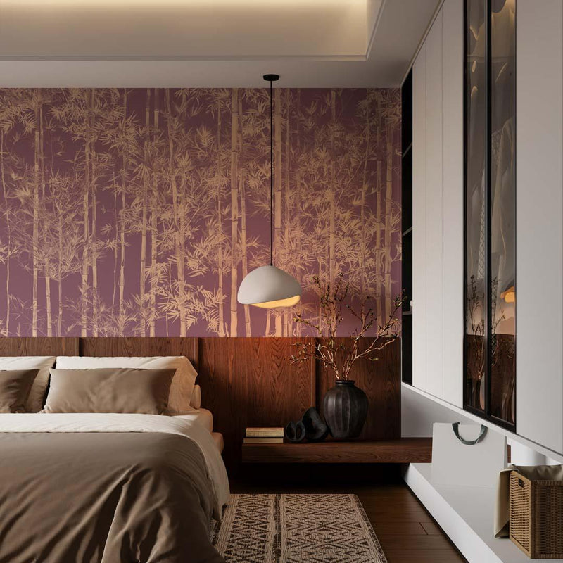 Bamboo Mural Wallpaper - Special Edition - Gold Burgundy - Sian Zeng
