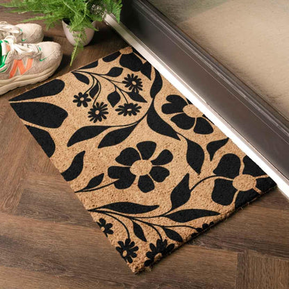 Black Floral Pattern Doormat