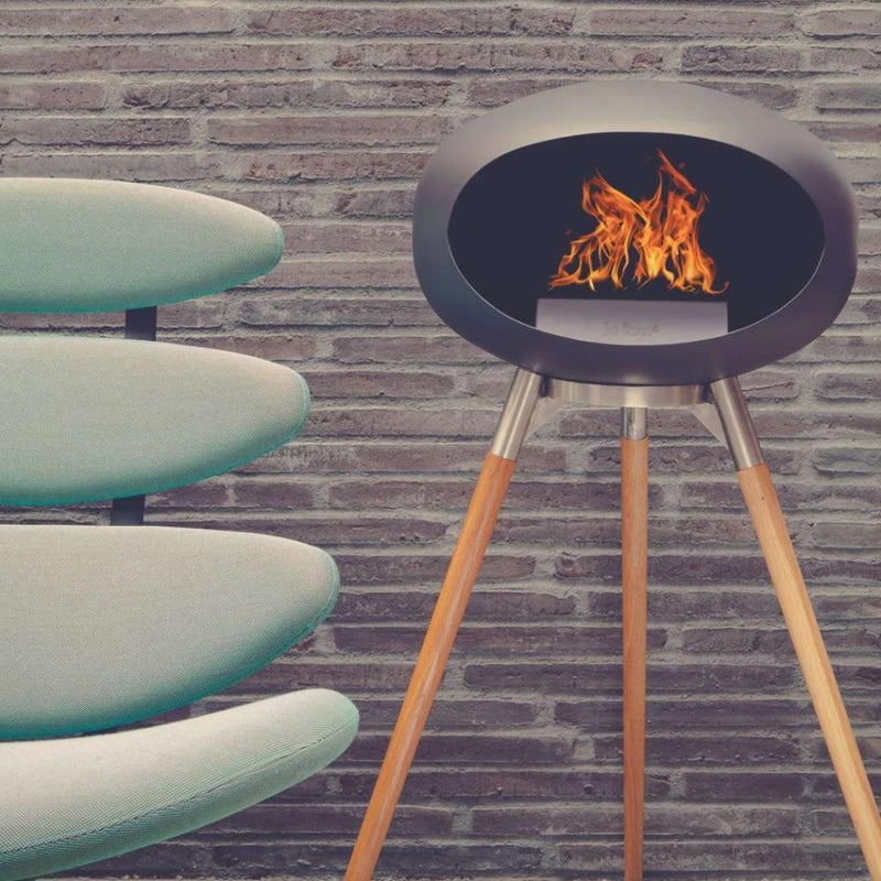 Black Ground Wood Bioethanol Tripod Fireplace - Le Feu