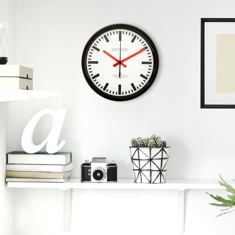 Black & Red Swiss Station Wall Clock