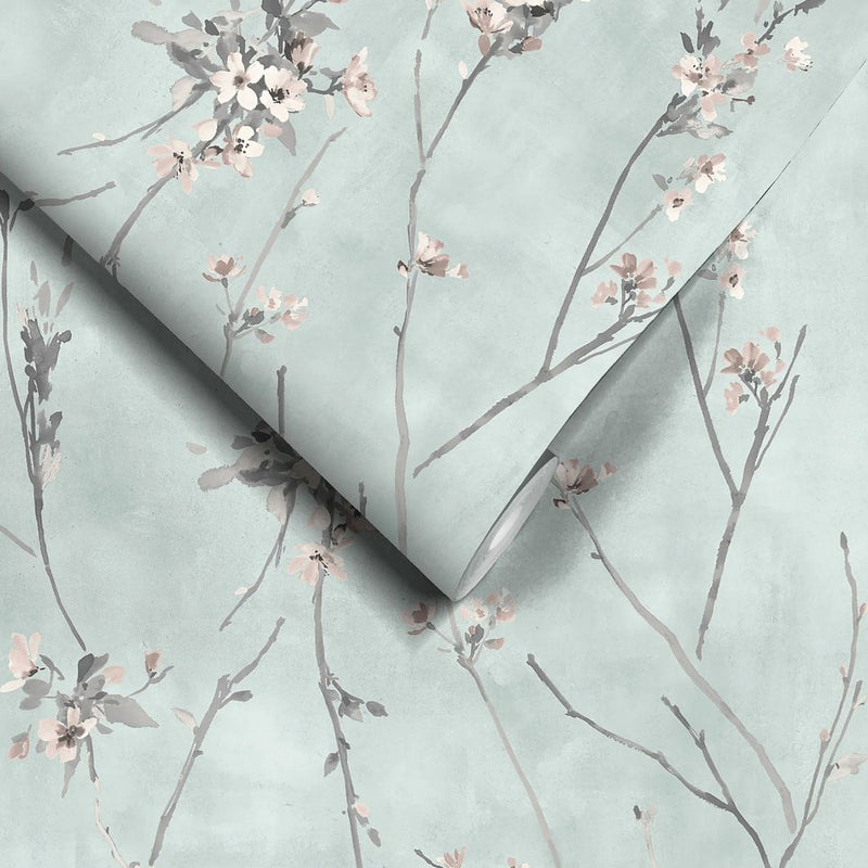 Blossom Wallpaper - Duck Egg Blue
