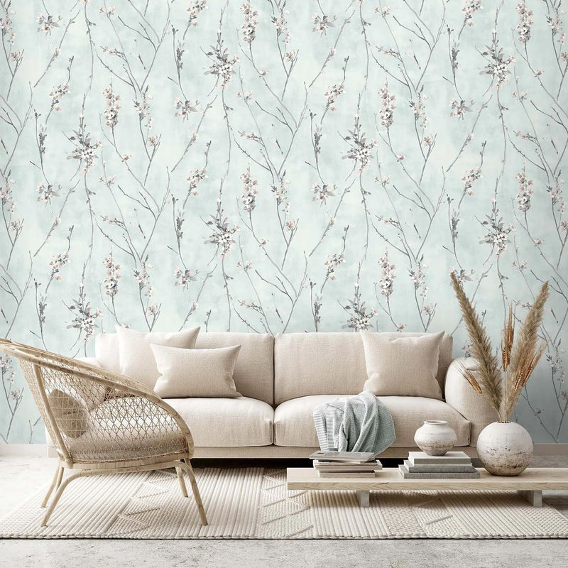 Blossom Wallpaper - Duck Egg Blue