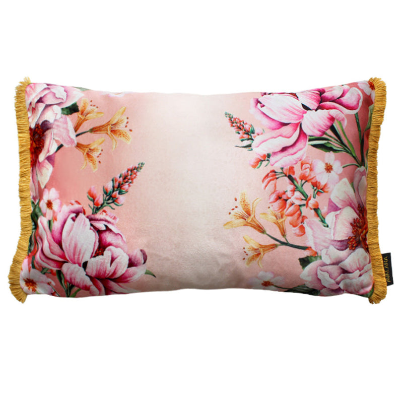 Blush Pink Blooms Rectangular Velvet Cushion
