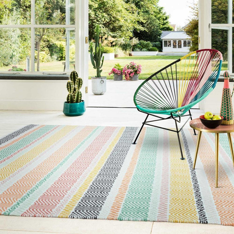 Boho Striped Patio Rug - Pastel