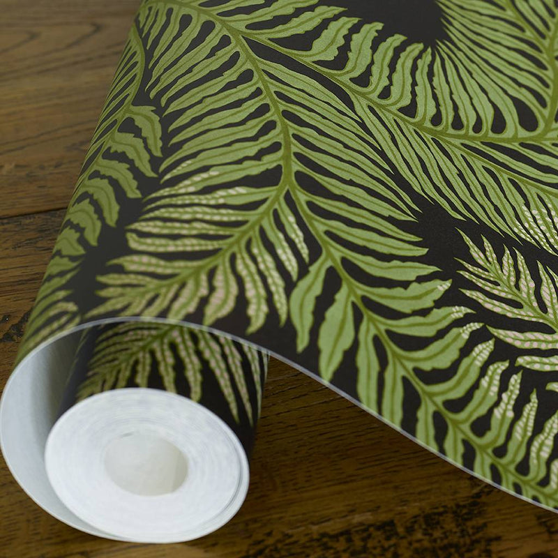 Bombe's Fernery Wallpaper - Dark Grey & Green - Josephine Munsey