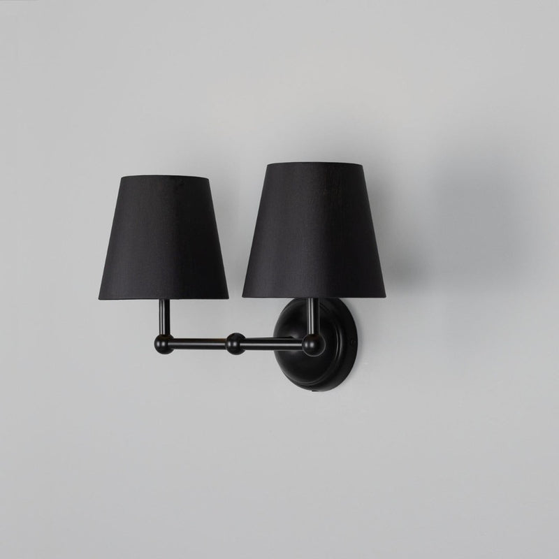 Busan Black Double Wall Light With Fabric Shades