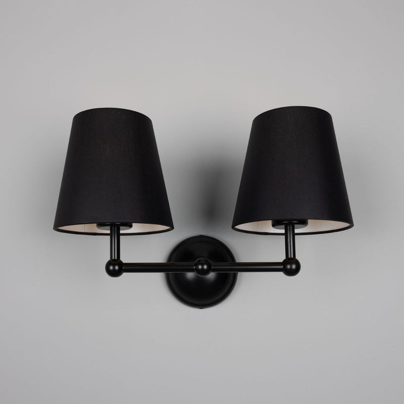 Busan Black Double Wall Light With Fabric Shades