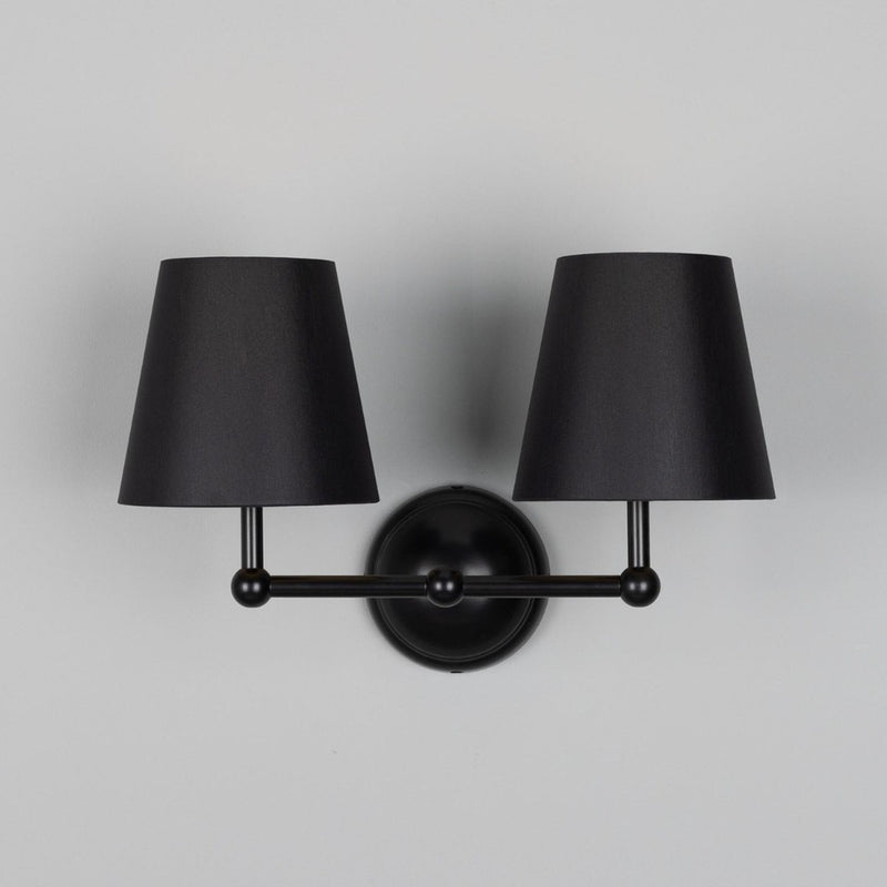 Busan Black Double Wall Light With Fabric Shades