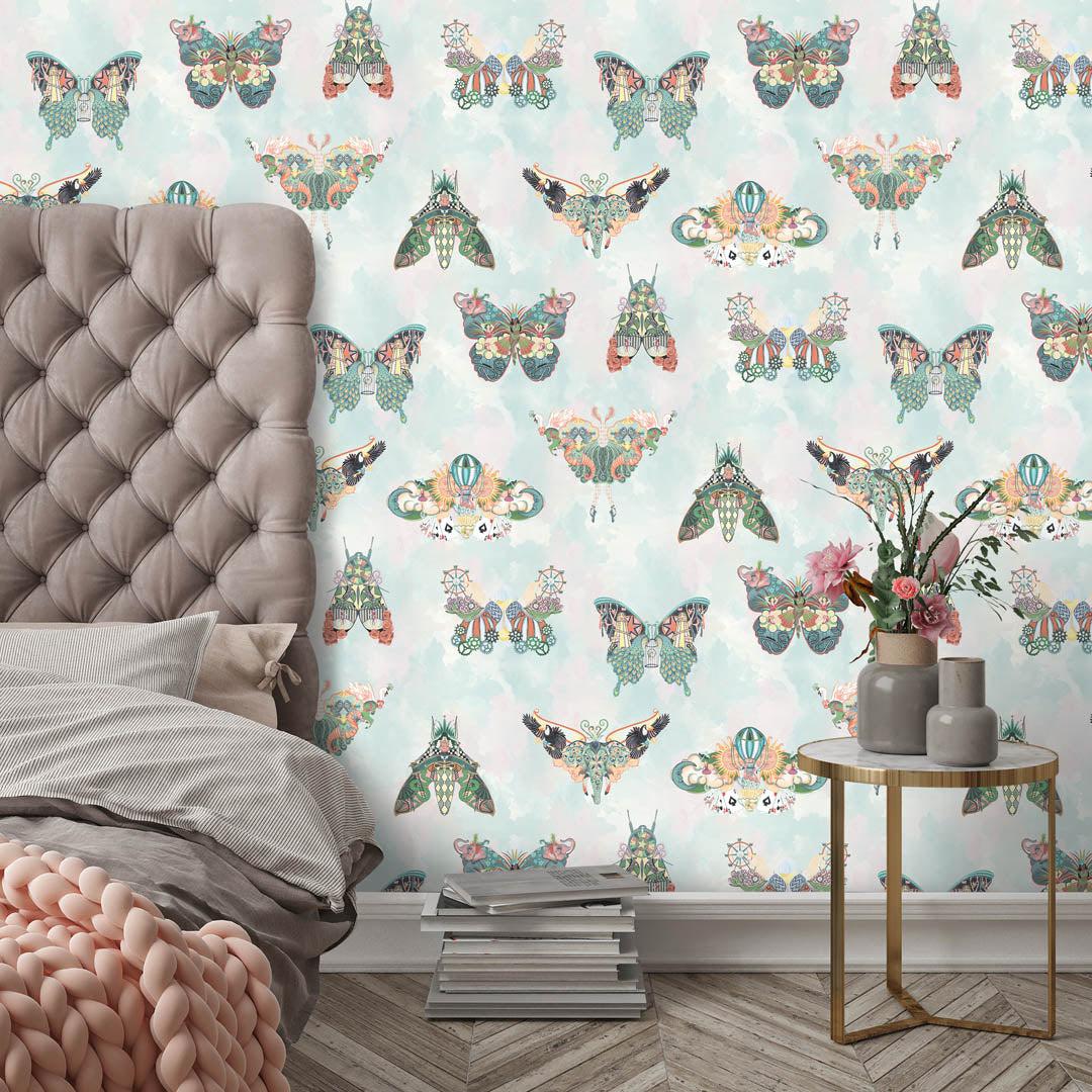 Butterfly Effect Wallpaper - Green Multi - Brand Mckenzie