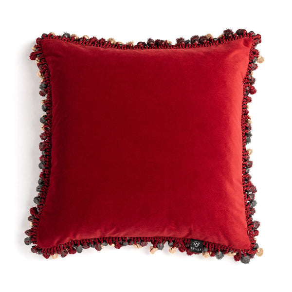 Carmine Deep Red Velvet Cushion – Lime Lace - Main Image