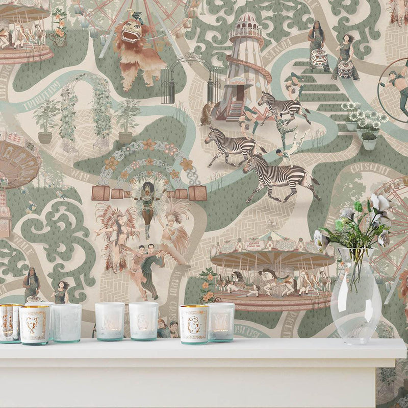 Carnival Map Wallpaper - Eau De Nil - Brand Mckenzie