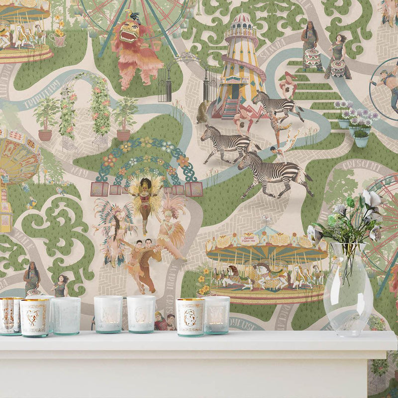 Carnival Map Wallpaper - Grass Green - Brand Mckenzie