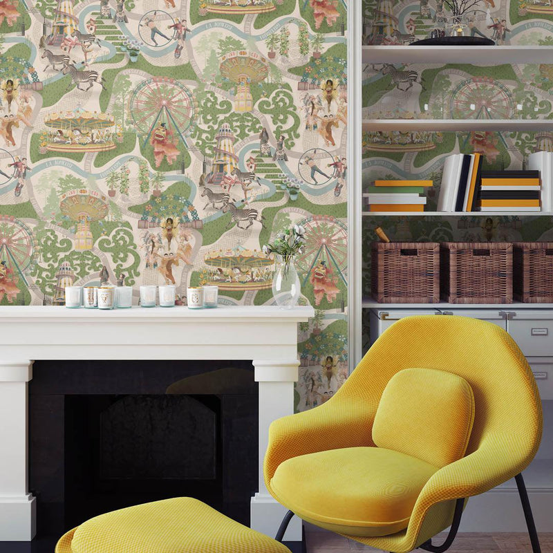 Carnival Map Wallpaper - Grass Green - Brand Mckenzie