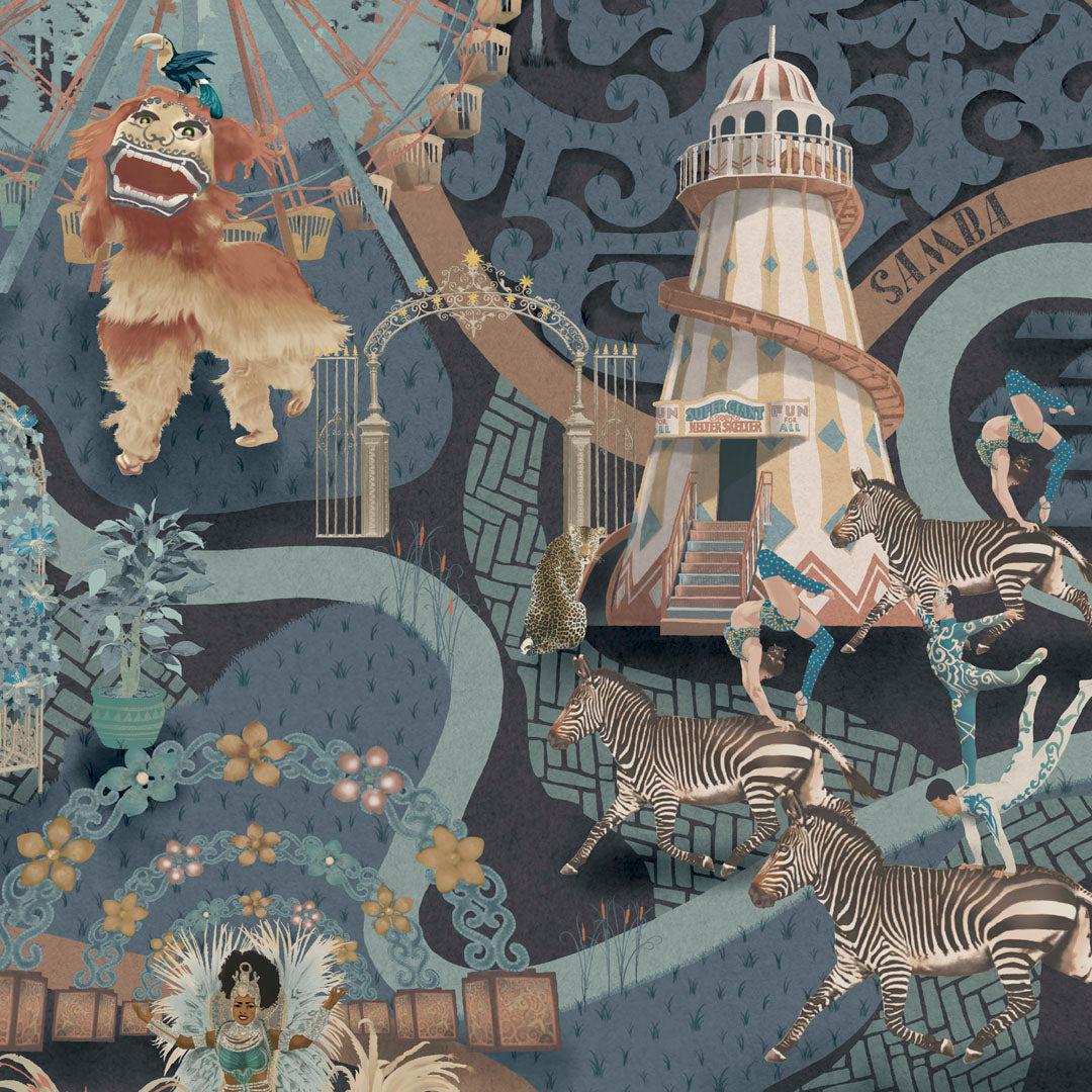 Carnival Map Wallpaper - Sapphire - Brand Mckenzie