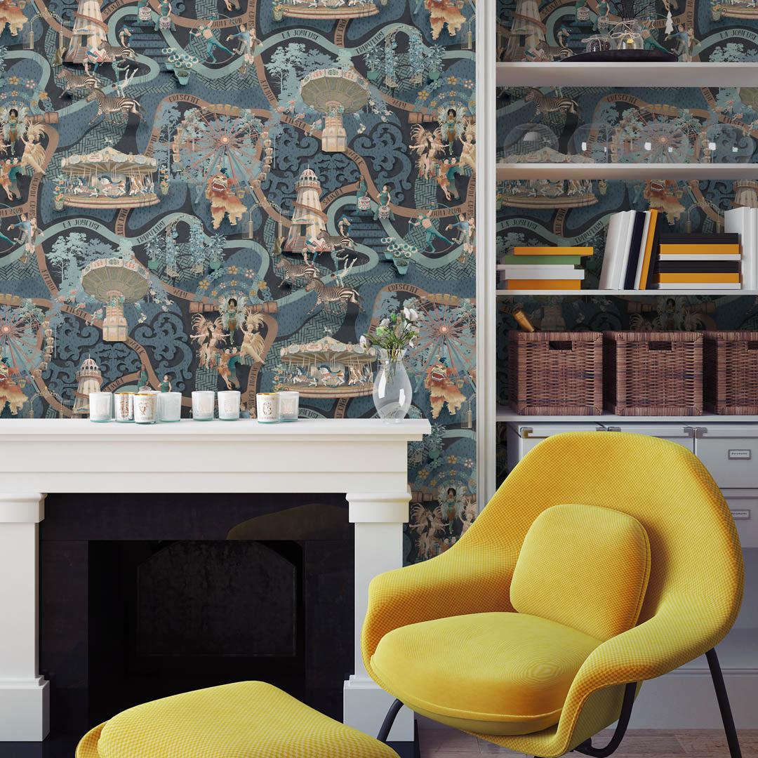 Carnival Map Wallpaper - Sapphire - Brand Mckenzie