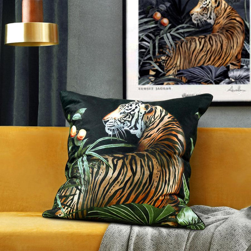 Caspian Tigress Piped Velvet Cushion Cover