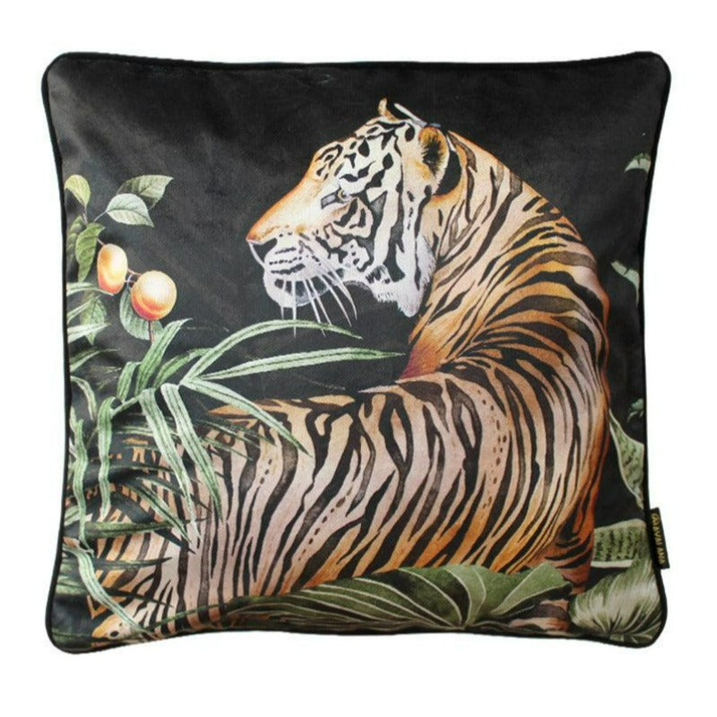 Caspian Tigress Piped Velvet Cushion Cover
