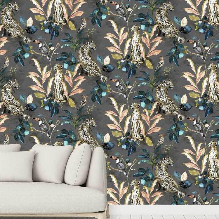 Cheetah Wallpaper - Charcoal - Graduate Collection