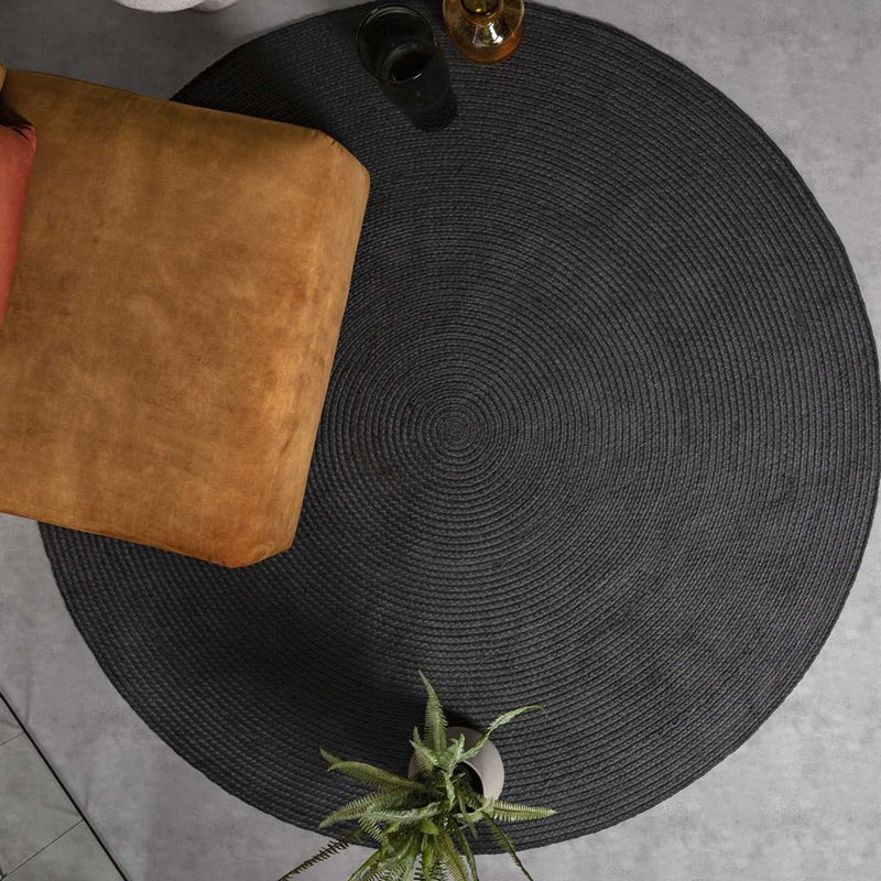 Circular Woven Outdoor Rug - Charcoal