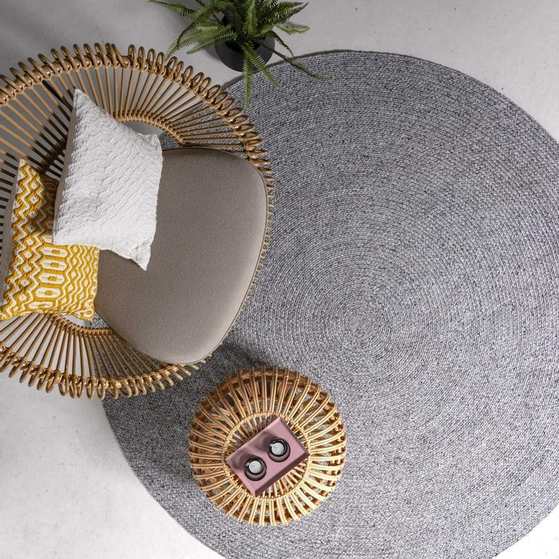 Circular Woven Outdoor Rug - Grey