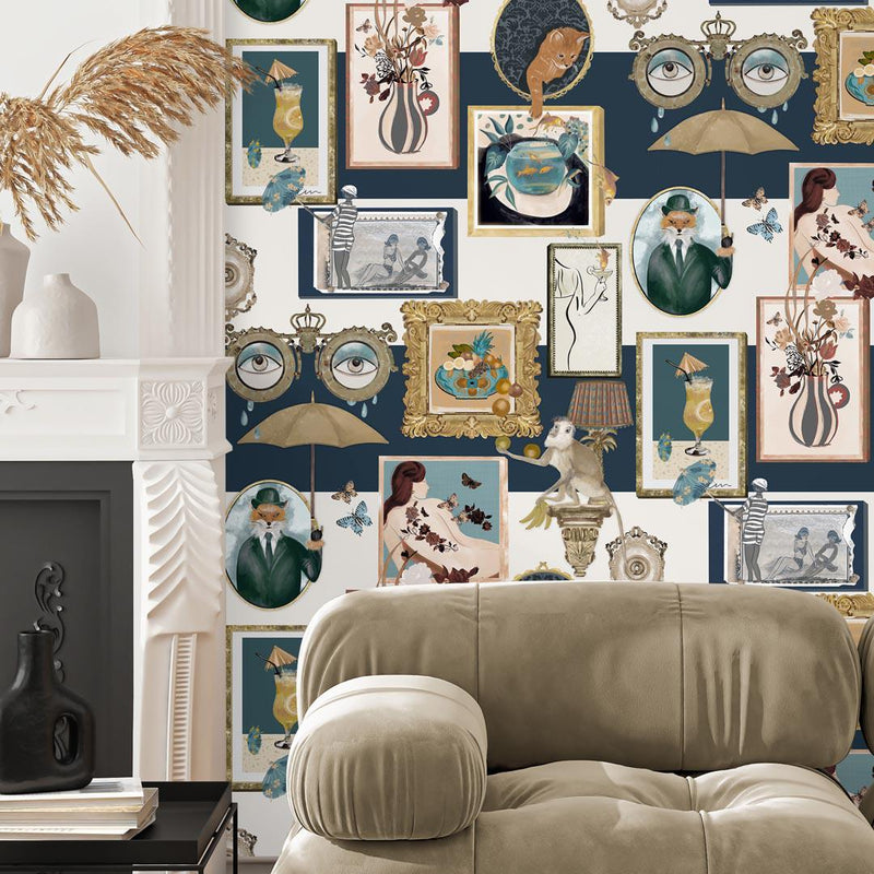 Connecting Frames Wallpaper - Navy - Brand Mckenzie