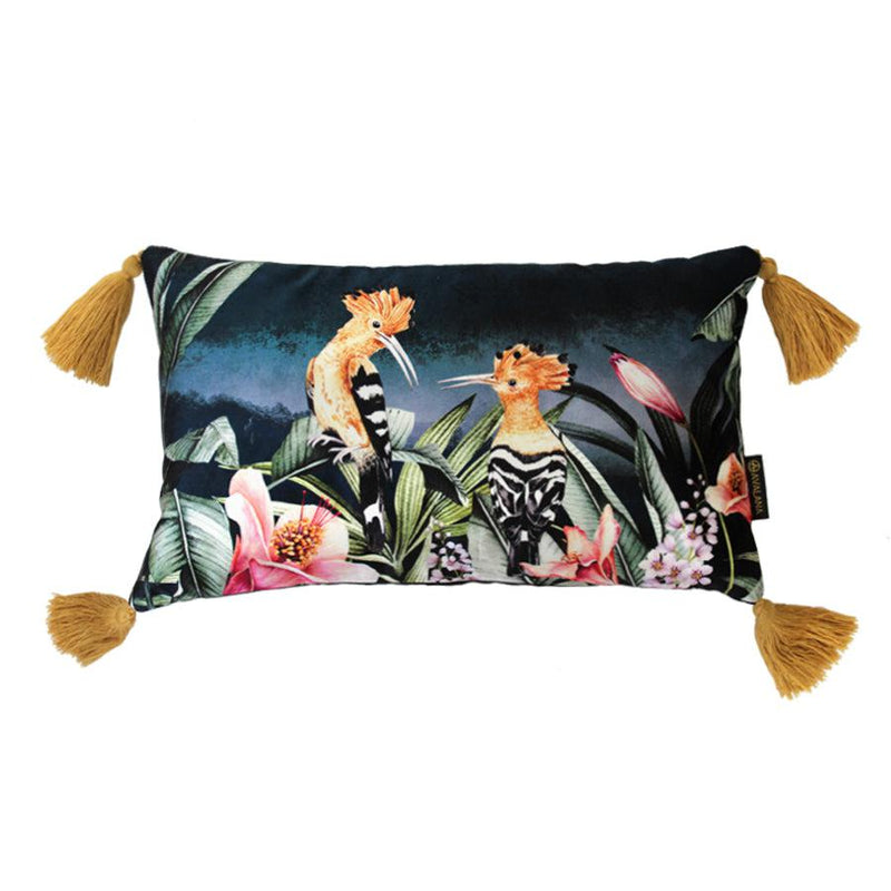 Courting Hoopoes Tassel Velvet Cushion Cover