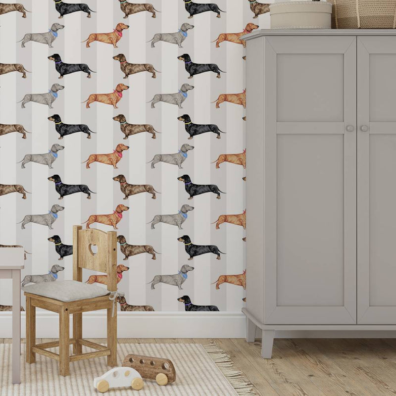 Dachshund Wallpaper - Natural Stripe - Graduate Collection