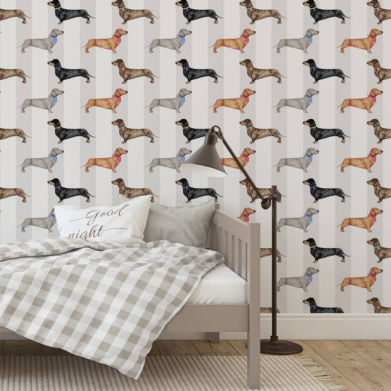 Dachshund Wallpaper - Natural Stripe - Graduate Collection