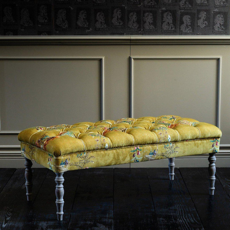 Edward Ottoman Tufted Bench - Chinoiserie Velvet