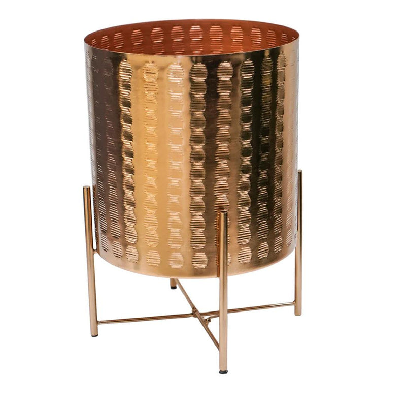 Embossed Metal Planter With Stand