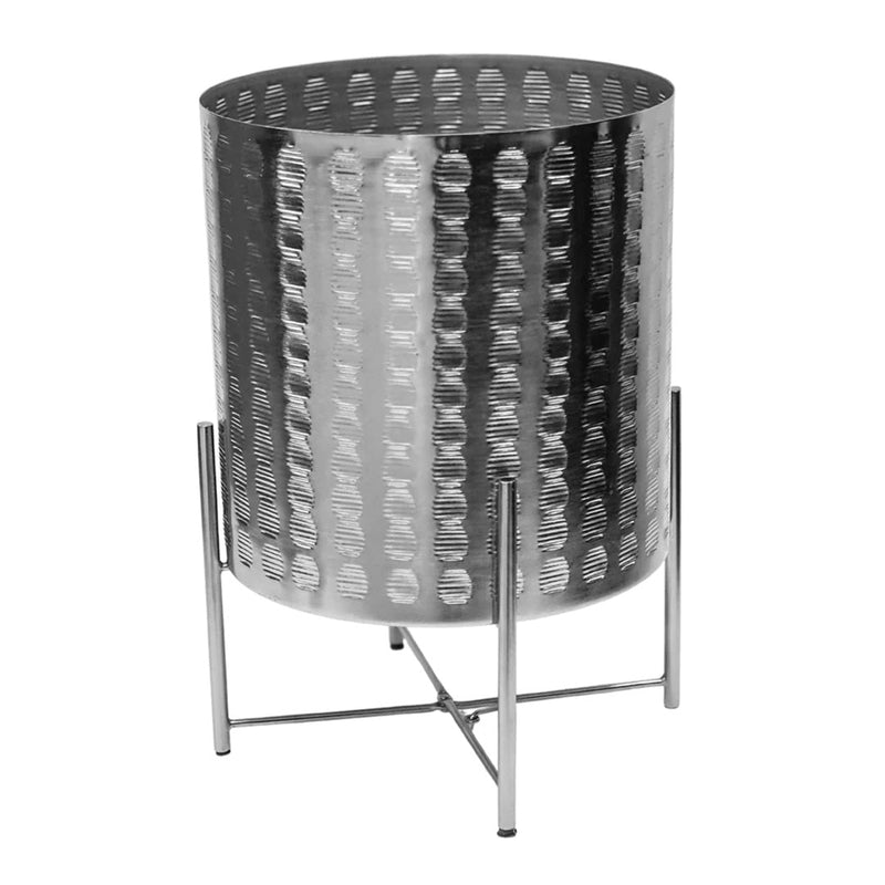 Embossed Metal Planter With Stand