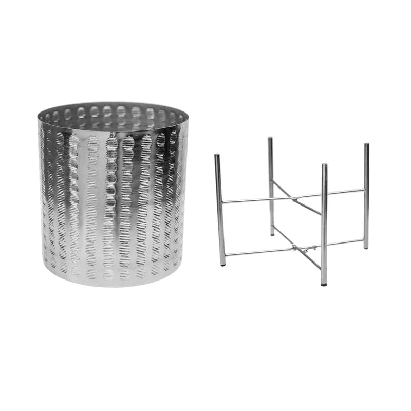 Embossed Metal Planter With Stand