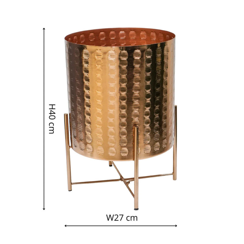 Embossed Metal Planter With Stand
