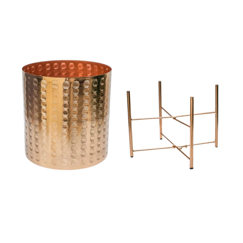 Embossed Metal Planter With Stand