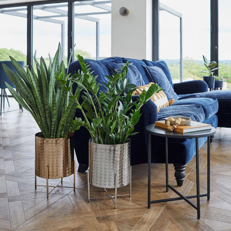 Embossed Metal Planter With Stand