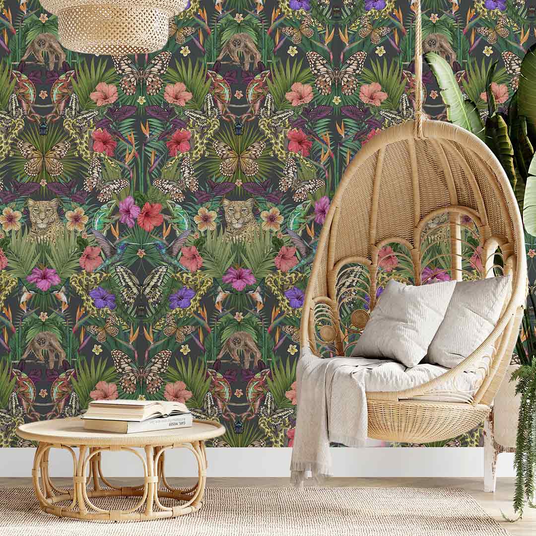 Wallpaper Rasmi Exotica Wallpaper - Noir – Lime Lace
