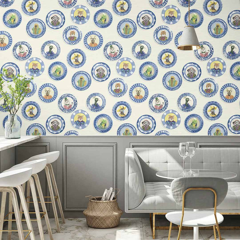 Fine China Wallpaper - Blue & White - Brand Mckenzie