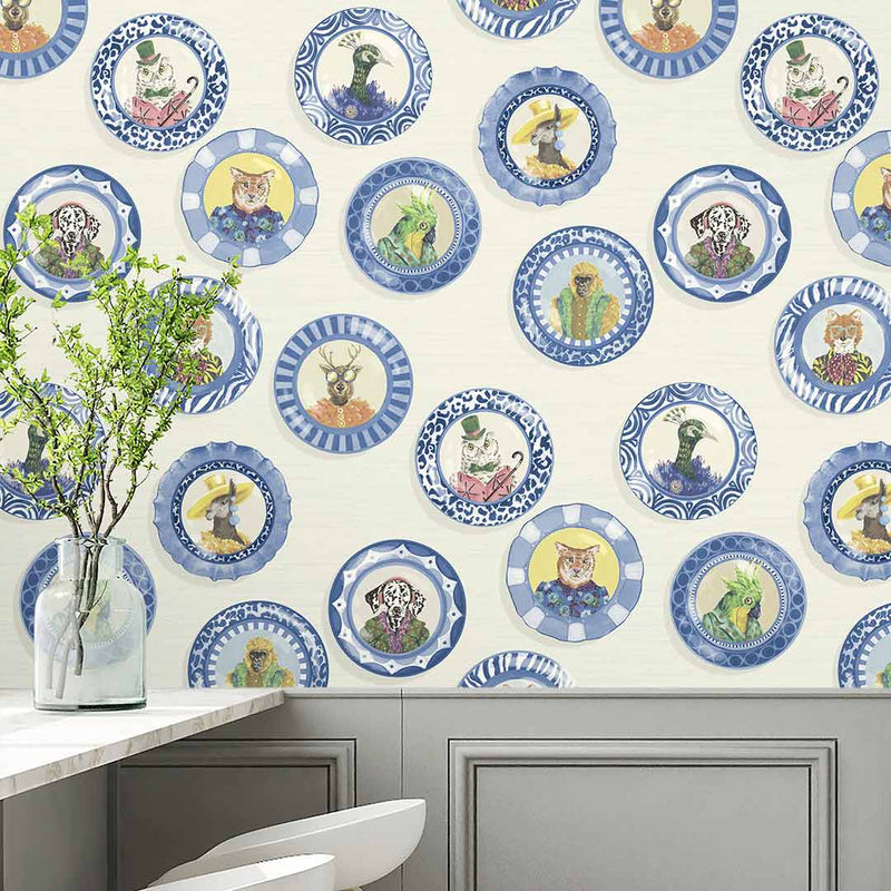 Fine China Wallpaper - Blue & White - Brand Mckenzie