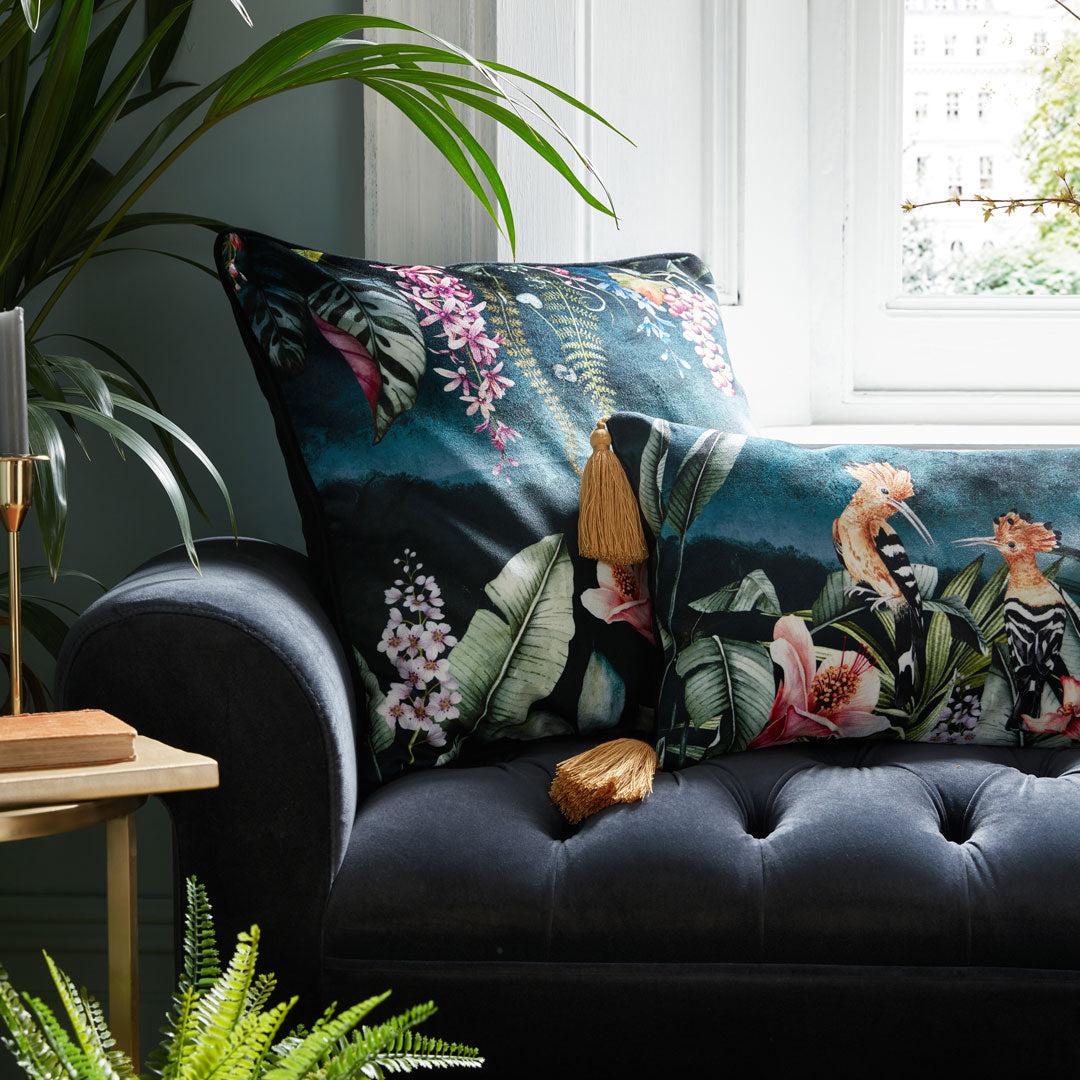 Floral Garden Piped Velvet Cushion Cover