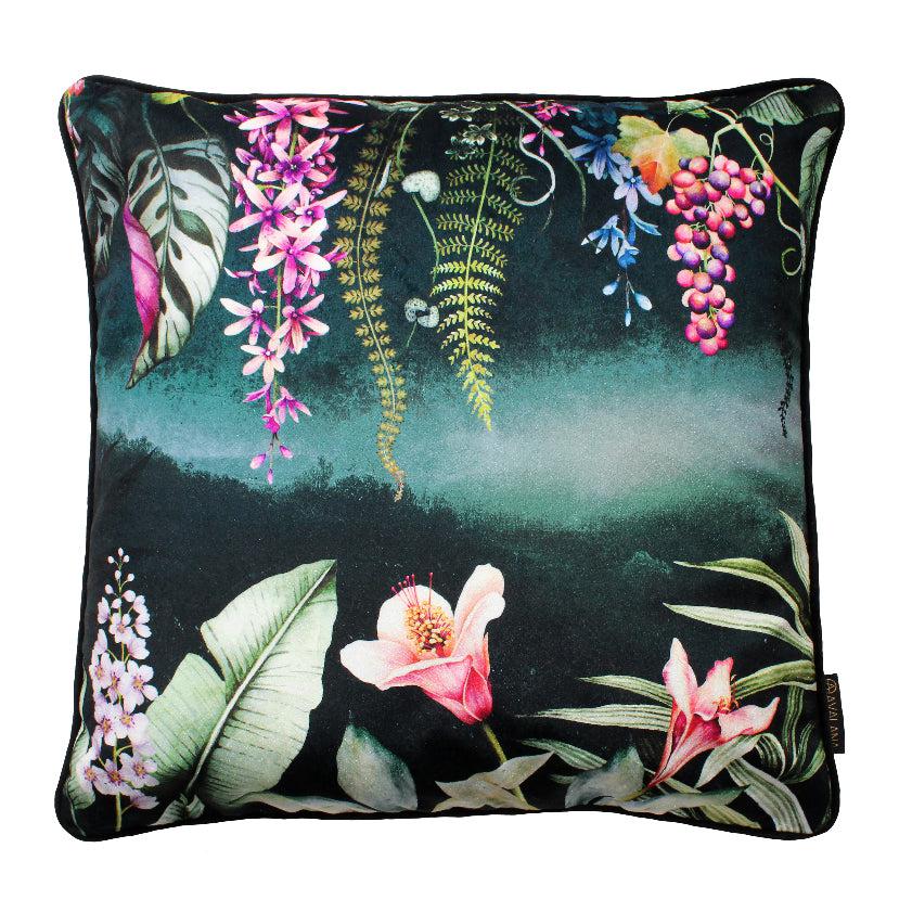Floral Garden Piped Velvet Cushion Cover