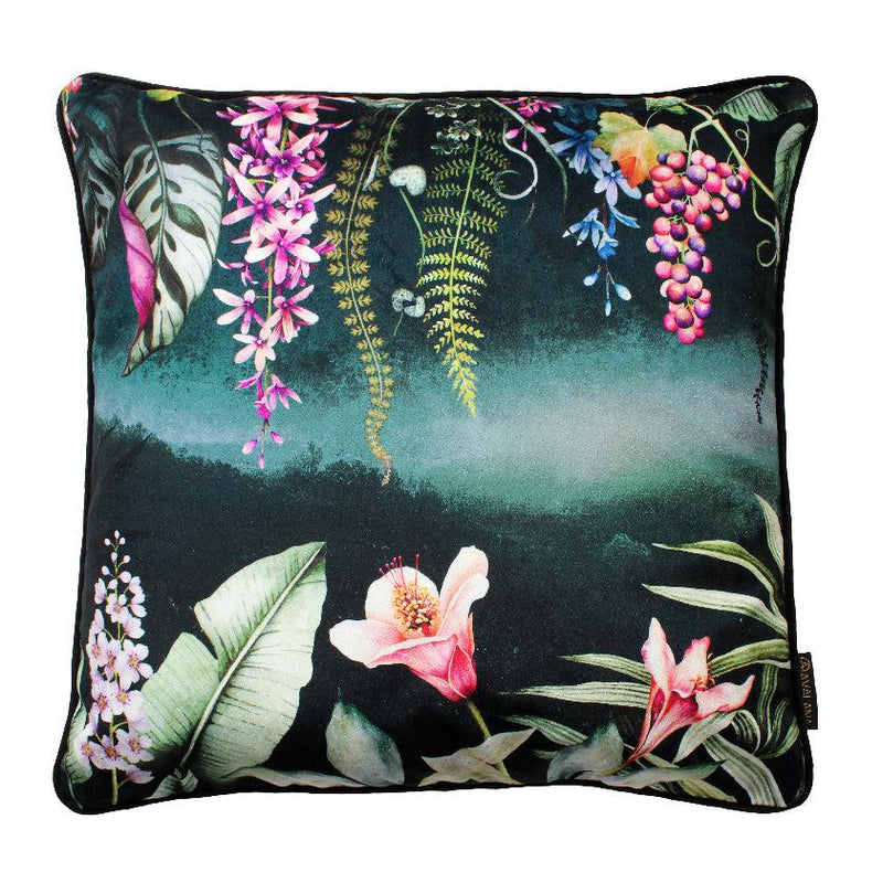 Floral Garden Piped Velvet Cushion Cover