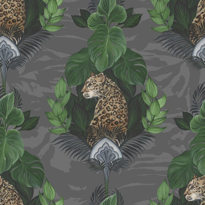 Floral Leopard Wallpaper - Charcoal
