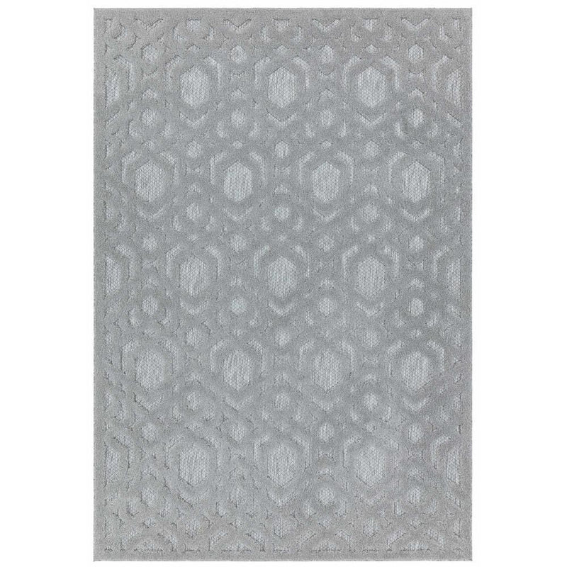 Geometric Lattice Outdoor Rug - Silver