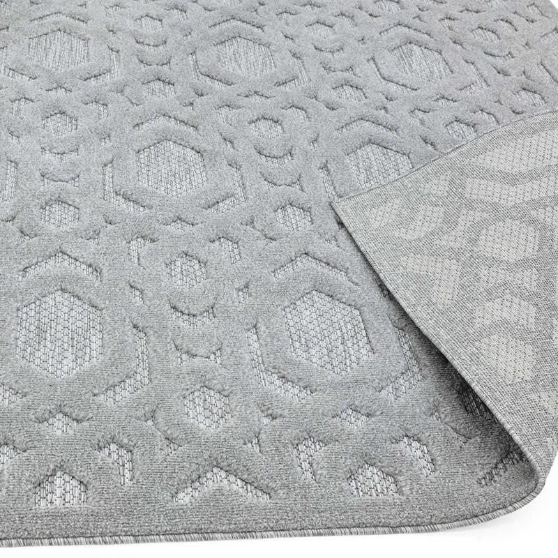 Geometric Lattice Outdoor Rug - Silver