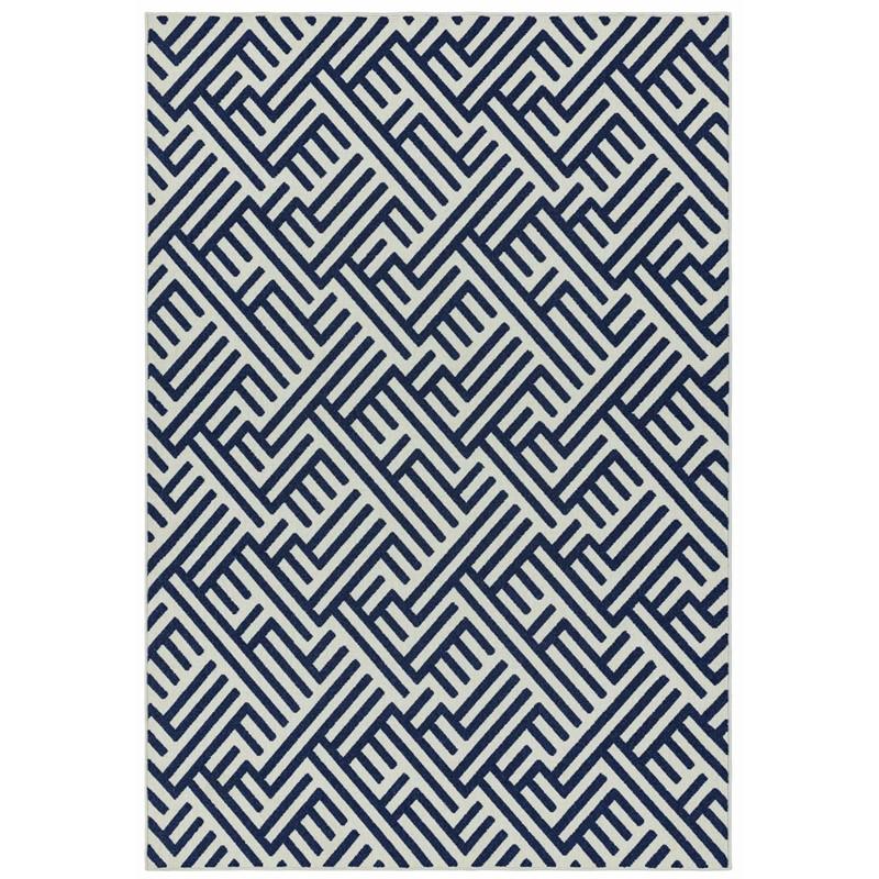 Geometric Linear Outdoor Rug - Blue & White