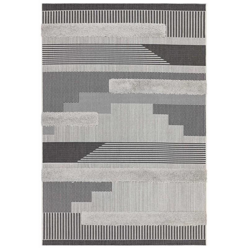 Geometric Print Outdoor Rug - Black & Grey