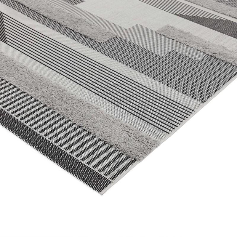 Geometric Print Outdoor Rug - Black & Grey